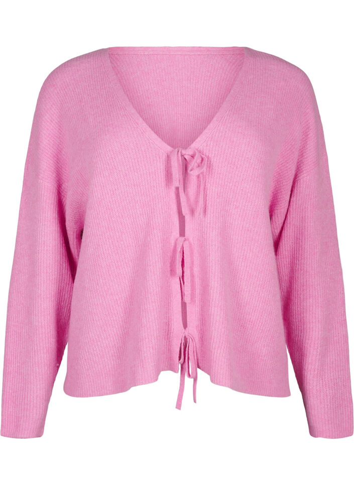Gebreide cardigan met strikceintuur, Begonia Pink Mel., Packshot