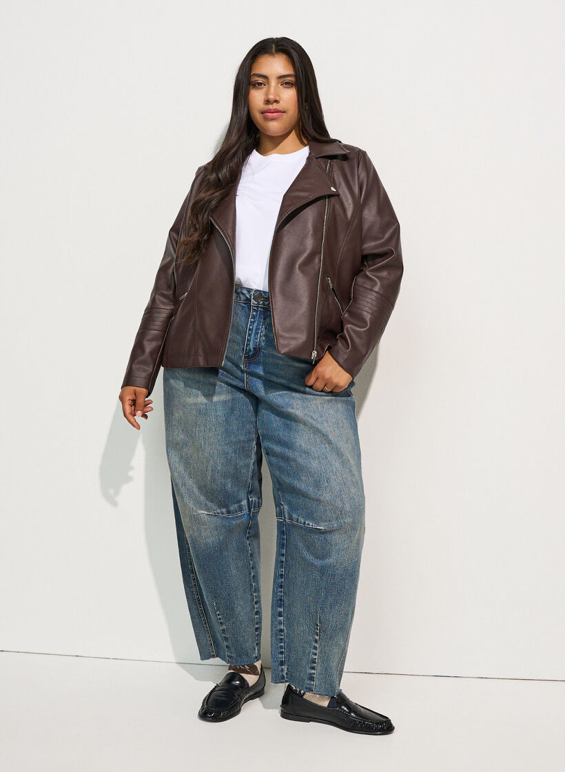 Bikerjack in imitatieleer, Bruin, Model image number 1
