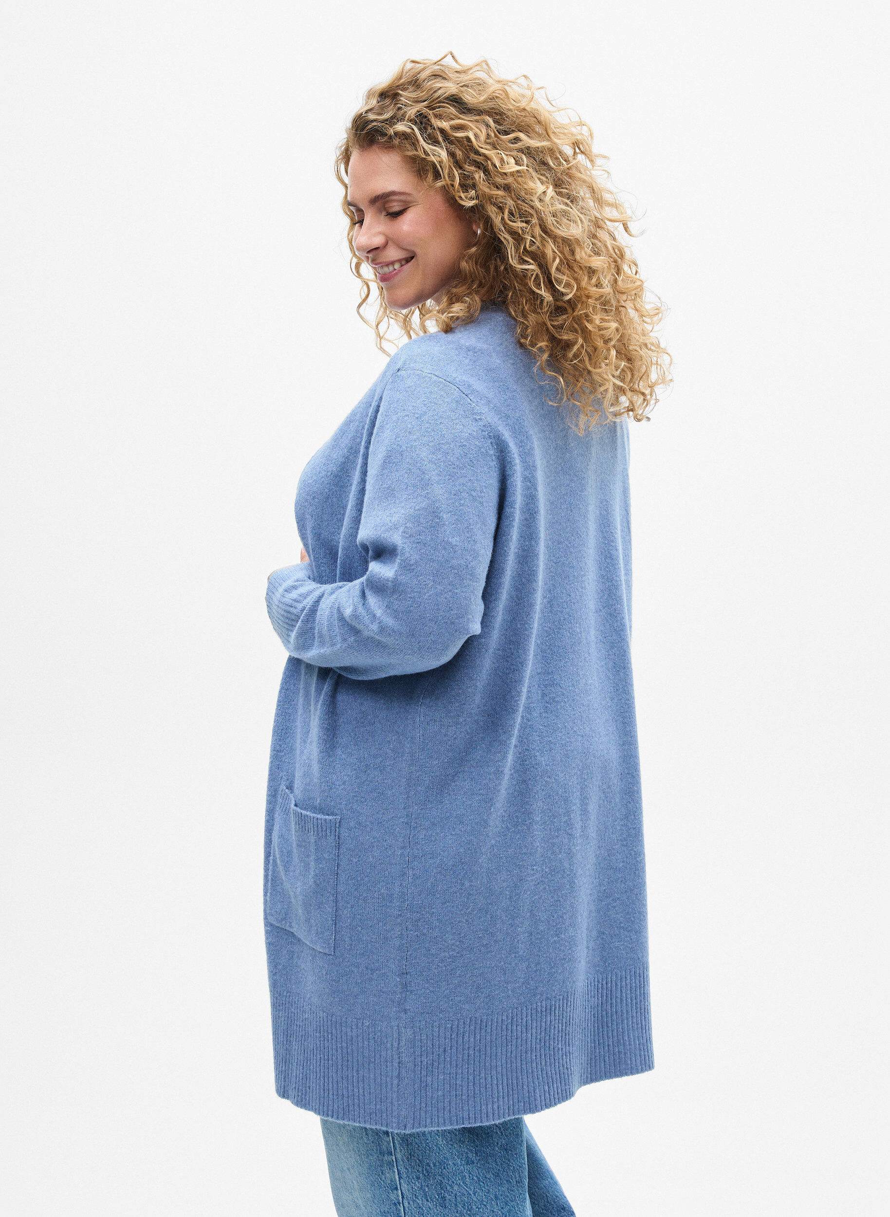 ZizziCardigan en tricot c&ocirc;tel&eacute; avec poches, Bleu, Model image number 2