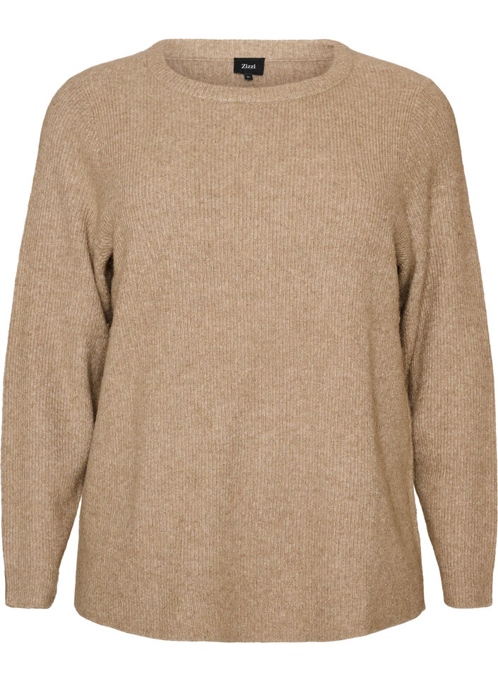 Gem&ecirc;leerde gebreide blouse met ronde hals, Beige, Packshot image number 0