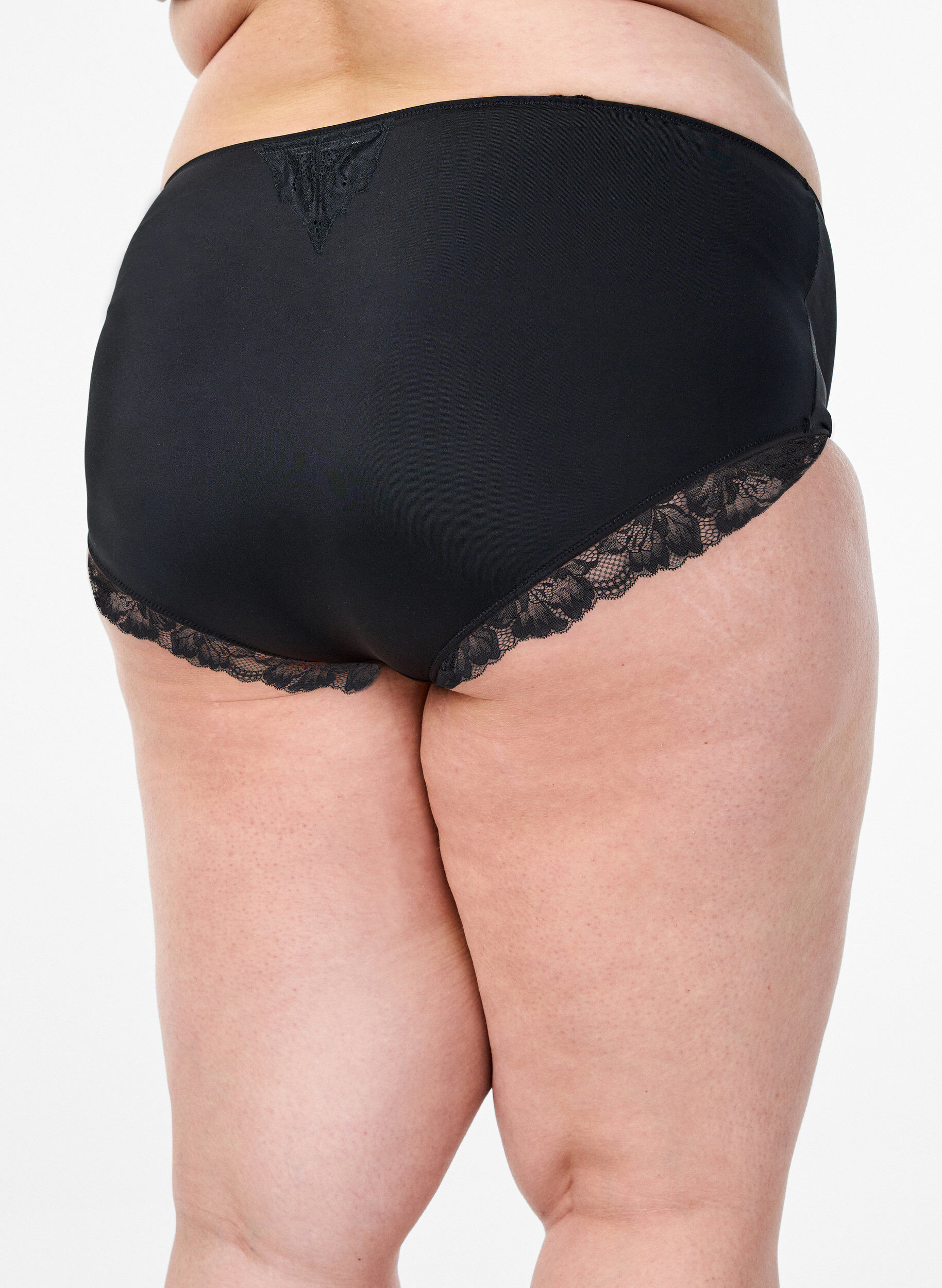 ZizziKatoenen panties met een binnenzak en kant, Zwart, Model image number 1
