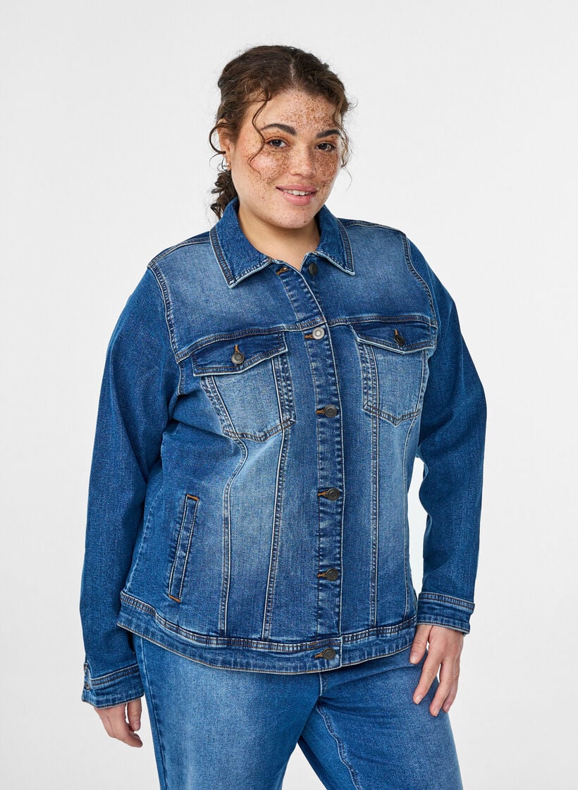 Denimjack met een klassieke snit, Blauw, Model image number 0