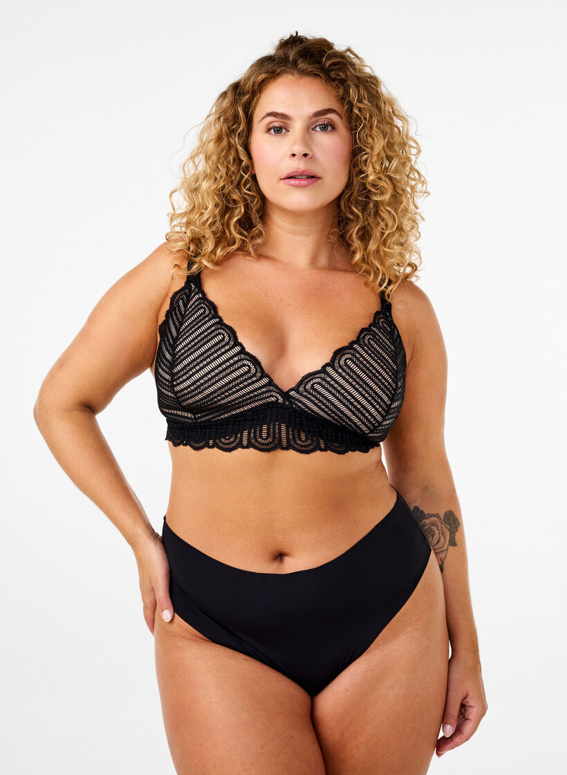 Bralette met kant en zachte vulling, Black, Model