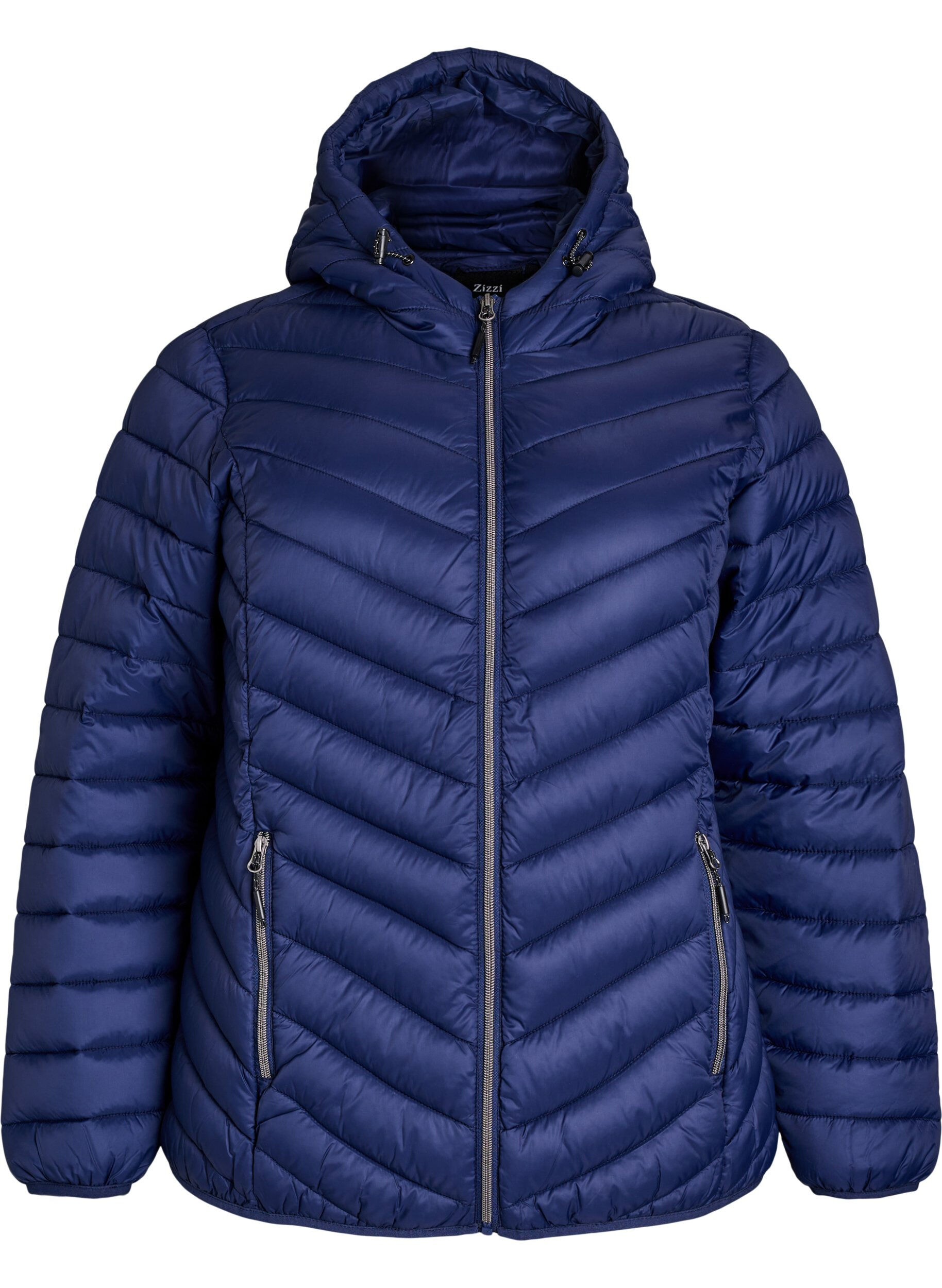 ZizziGewatteerd lichtgewicht jack met capuchon, Blauw, Packshot image number 0