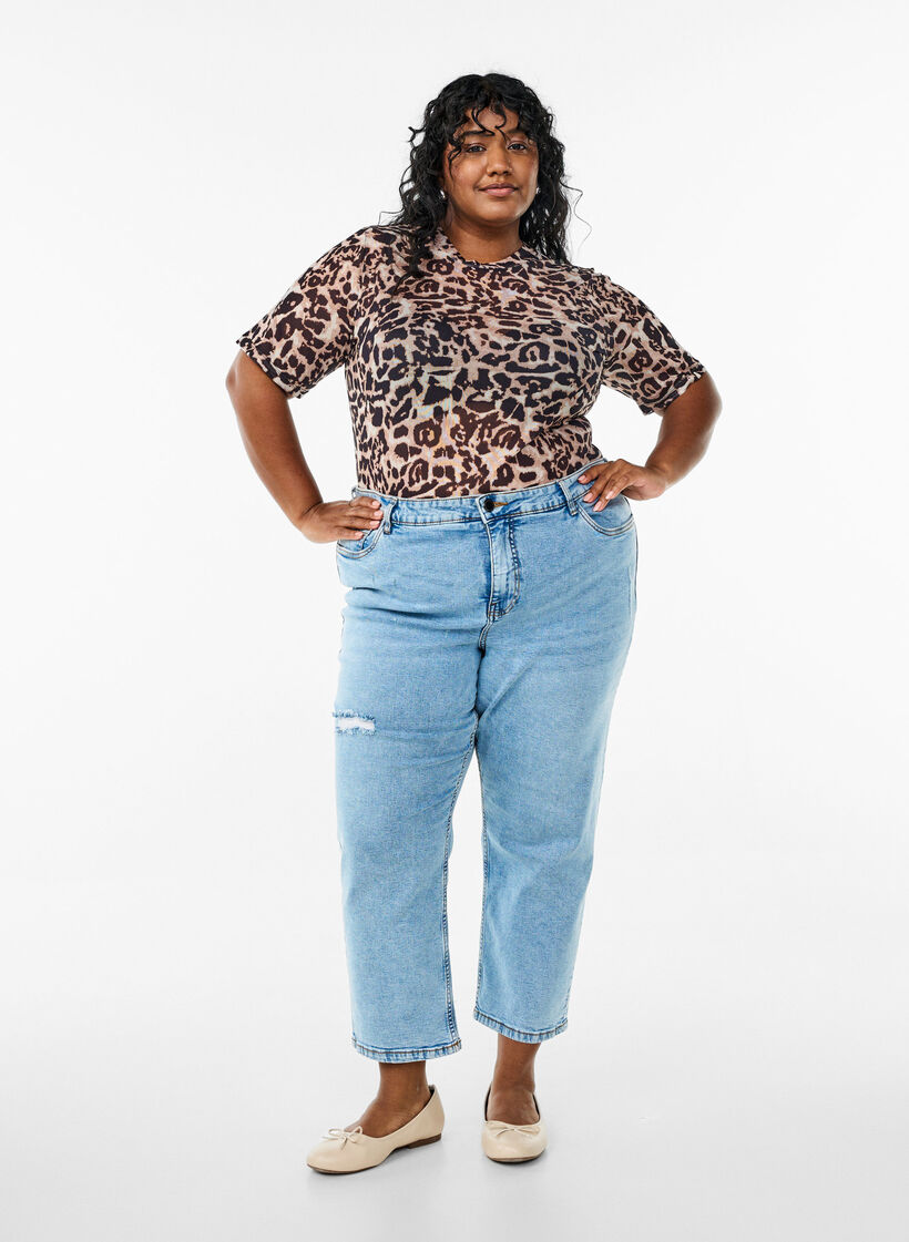 Mesh blouse met korte mouwen, Bruin, Model image number 1