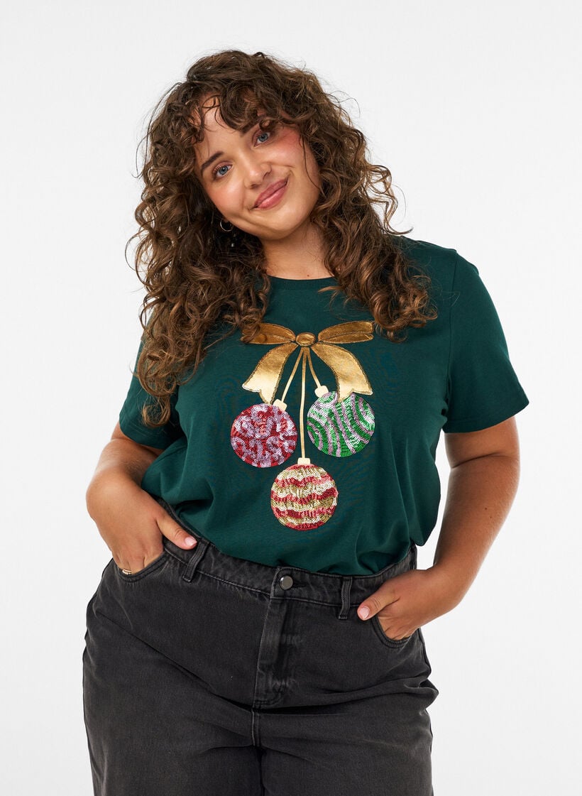 Kerst T-shirt van biologisch katoen, Groen, Model image number 0