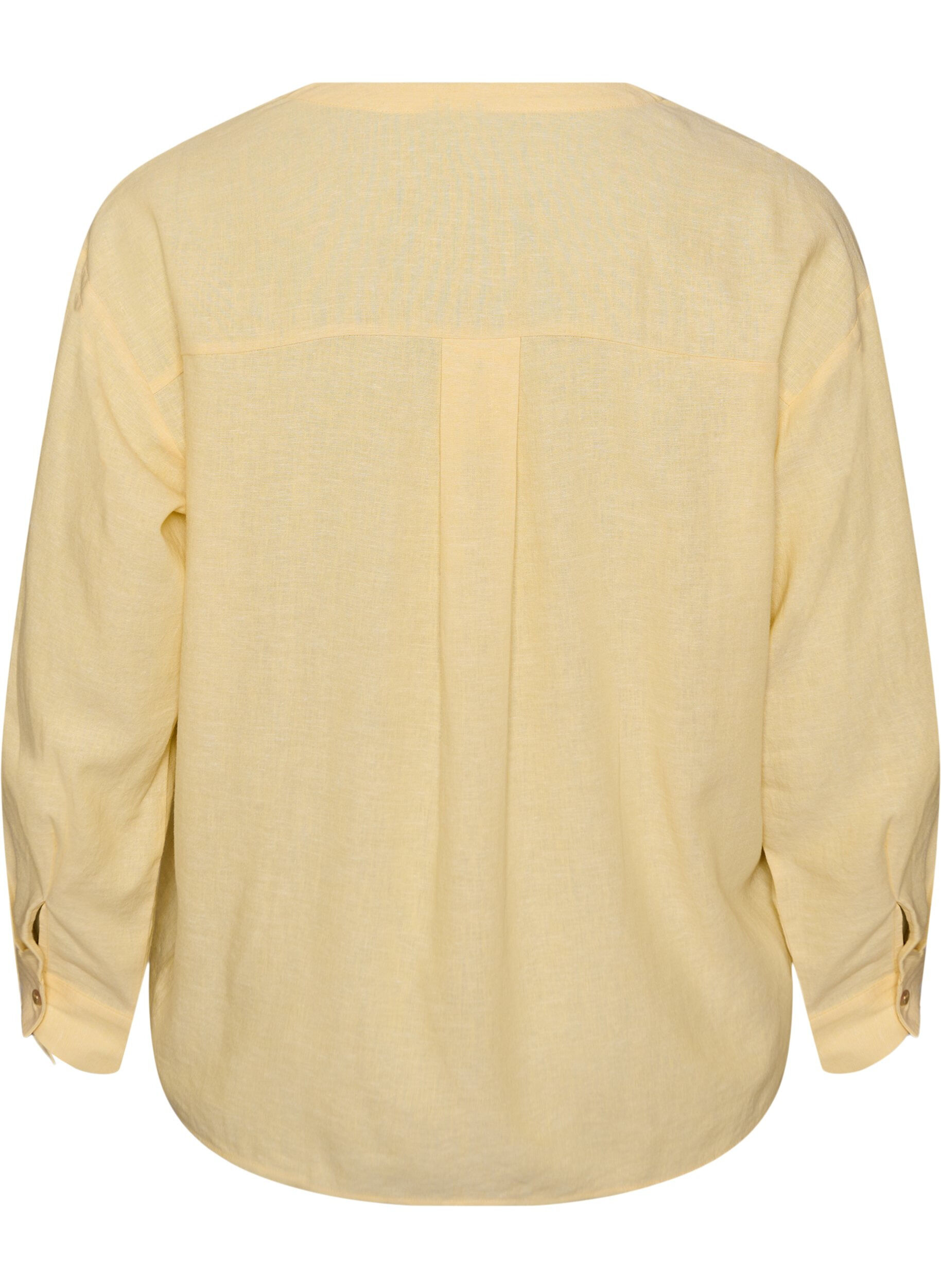 ZizziBlouse in linnen en viscose met V-hals, Geel, Packshot image number 1