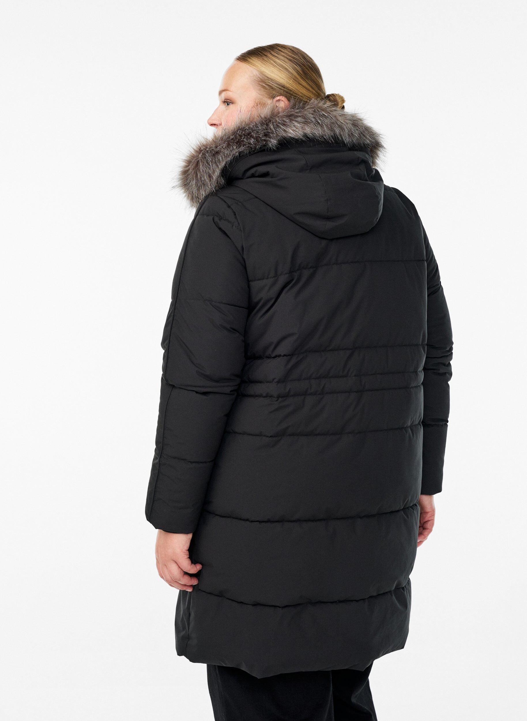 ZizziWaterafstotende parka met imitatiebontkraag, Zwart, Model image number 2