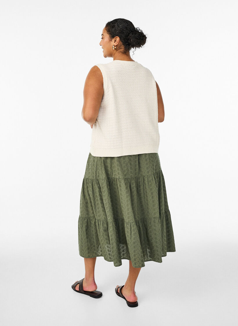 Enkellange katoenen rok met gesmokte taille, Groen, Model image number 1