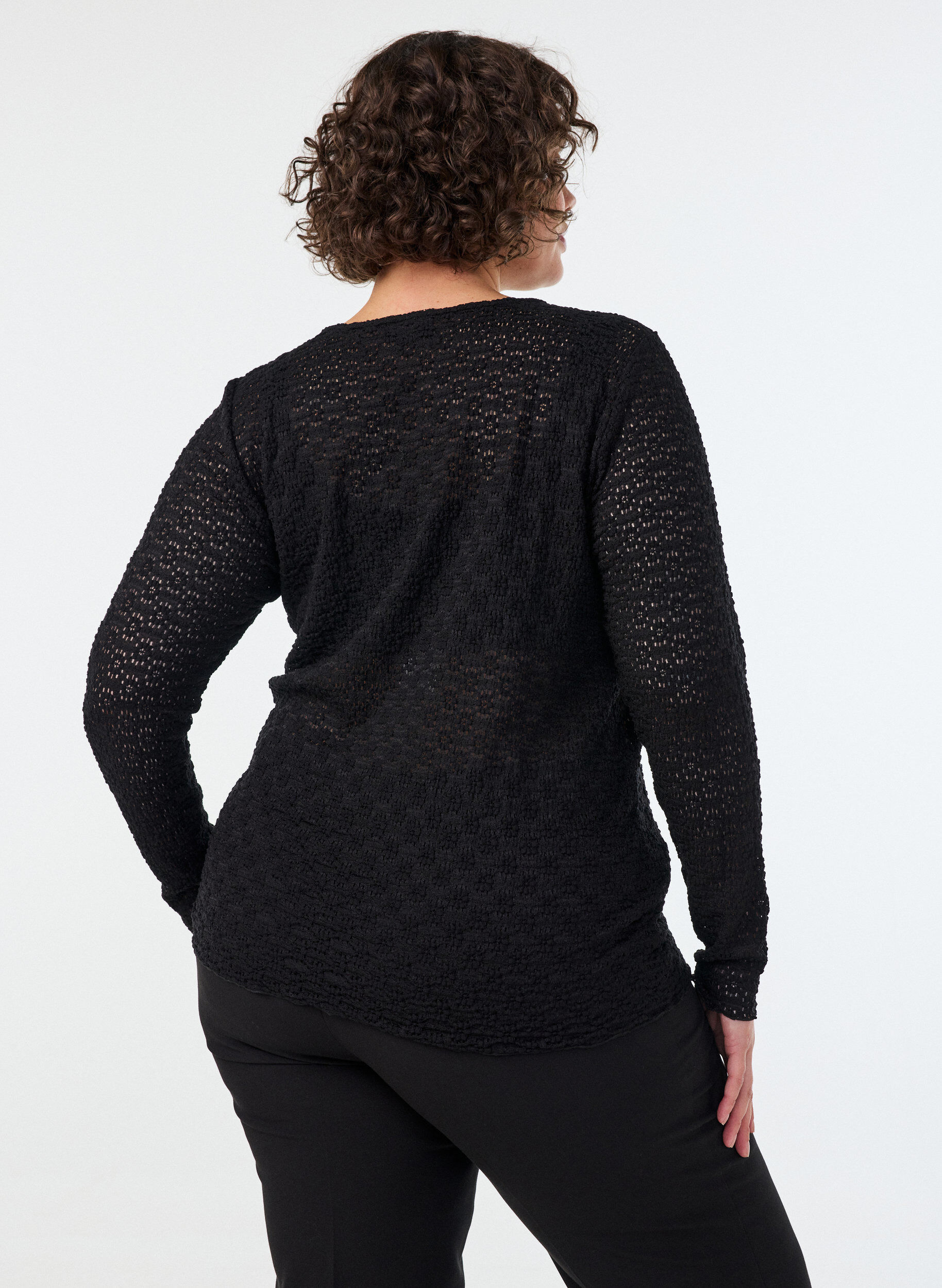 ZizziBlouse met ajourpatroon en lange mouwen, Zwart, Model image number 2