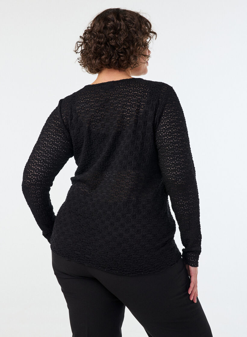 Blouse met ajourpatroon en lange mouwen, Zwart, Model image number 2