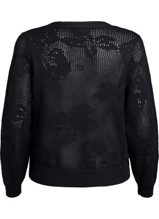 ZizziGebreide cardigan met opengewerkt patroon en strikkoordjes, Black, Packshot image number 1
