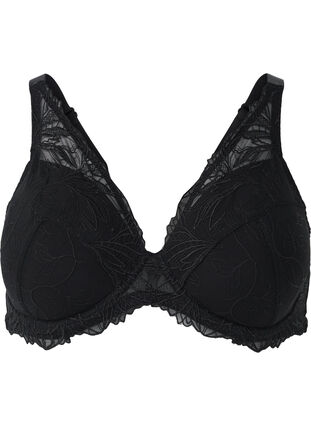 ZizziGevoerde kanten beha met beugel, Black, Packshot image number 0