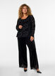 Fluwelen broek met kanten rand en wijde pijpen, Zwart, Model image number 1