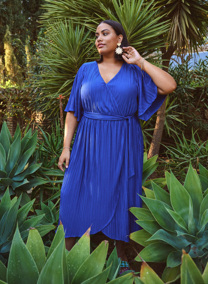 Robe midi pliss&eacute;e avec manches chauve-souris, Bleu, Image image number 0