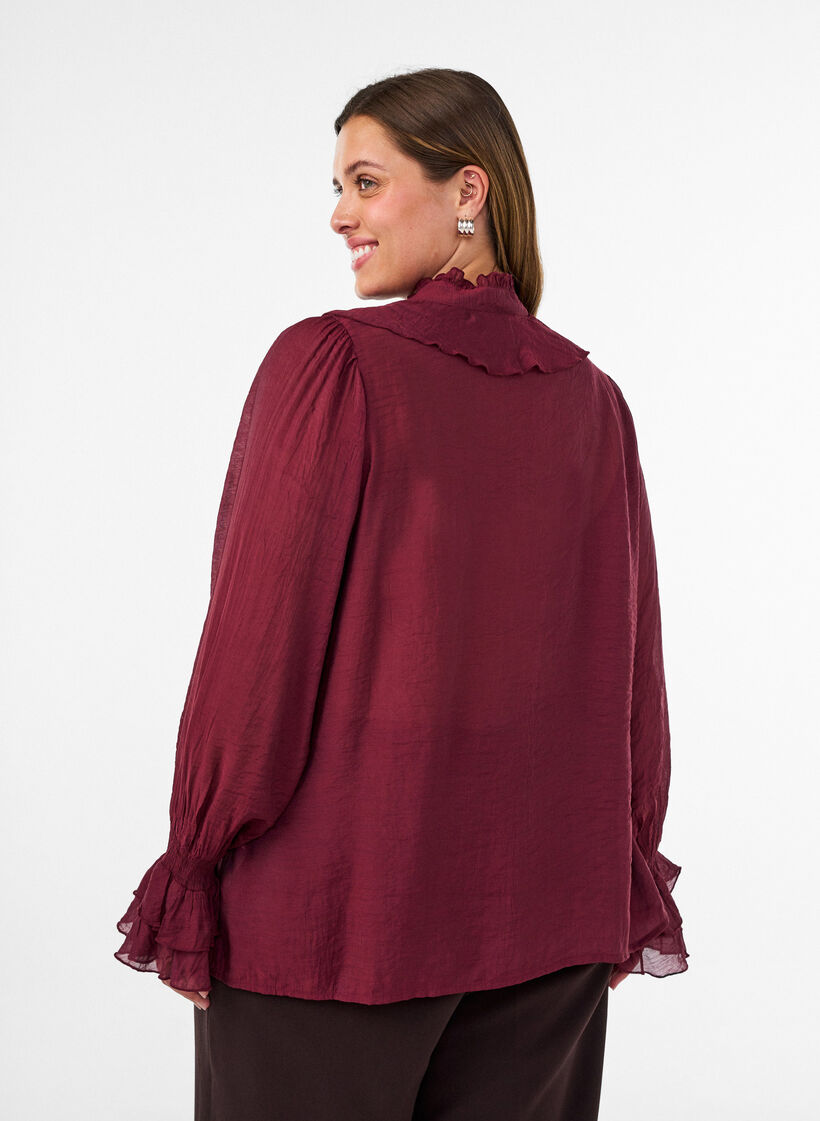 Viscose blouse met ruches en lange mouwen, Rood, Model image number 2