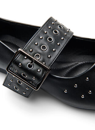 ZizziWide fit - Gepunte ballerina met gesp en studs, Black, Packshot image number 3