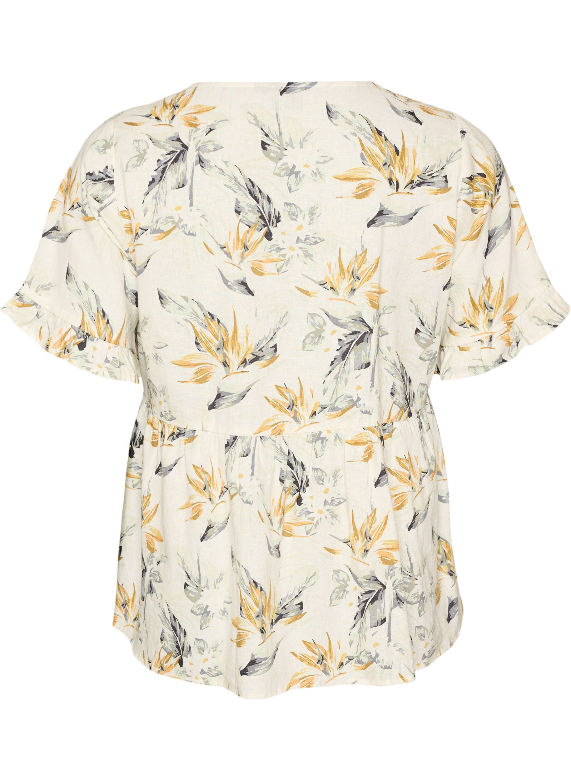 ZizziBlouse in linnen en viscose met een V-hals en knoopsluiting, Wit, Packshot image number 1