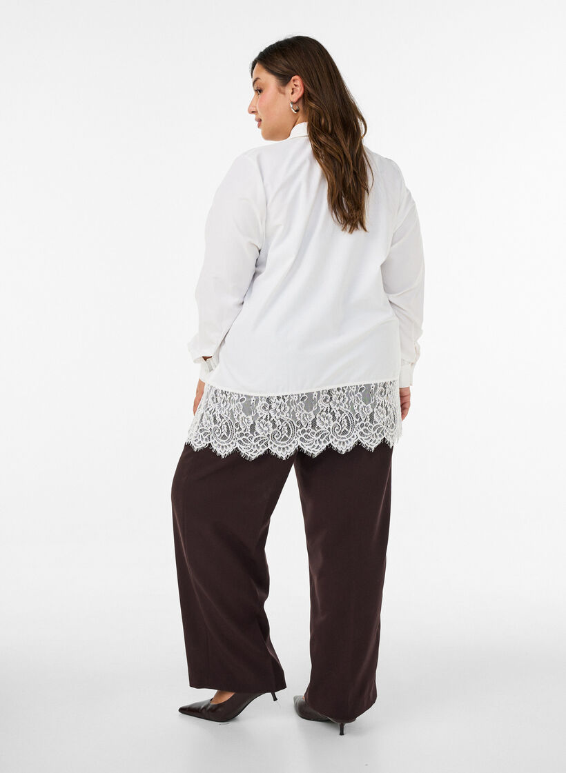 Losse blouse met een brede kanten rand, Wit, Model image number 2