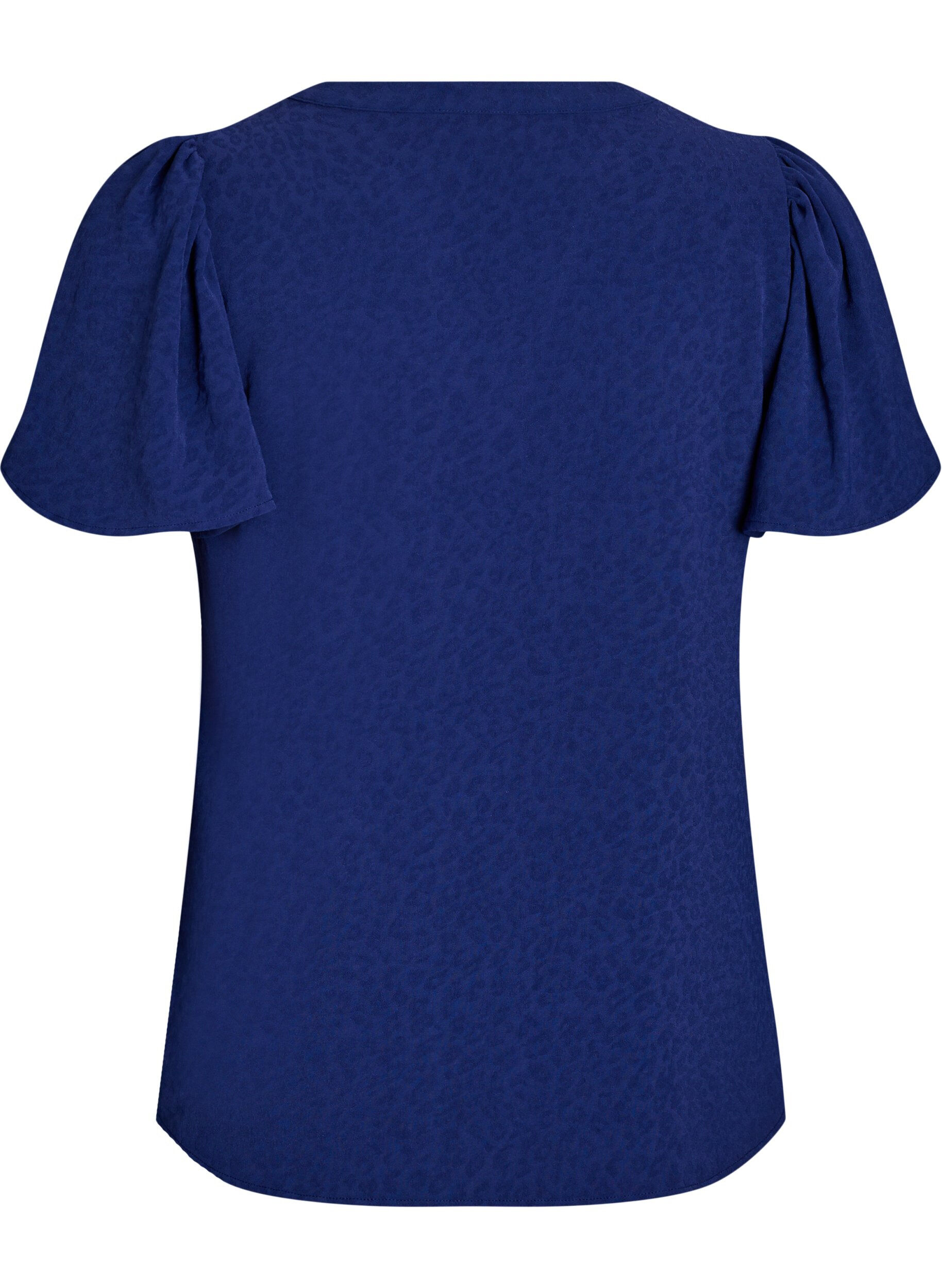 ZizziBlouse met korte mouwen met ruches en V-hals, Blauw, Packshot image number 1