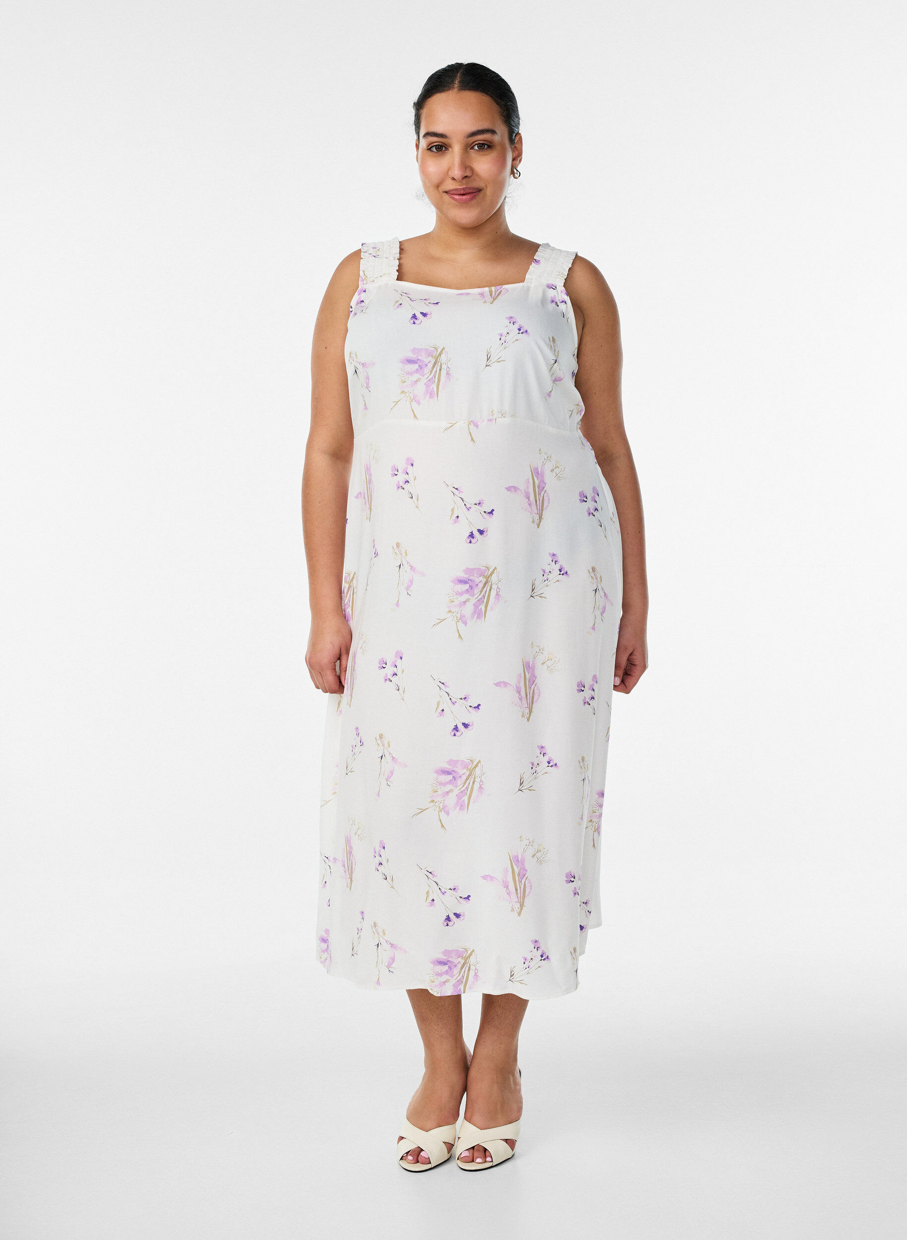Zomerjurk met brede bandjes, Wit, Model