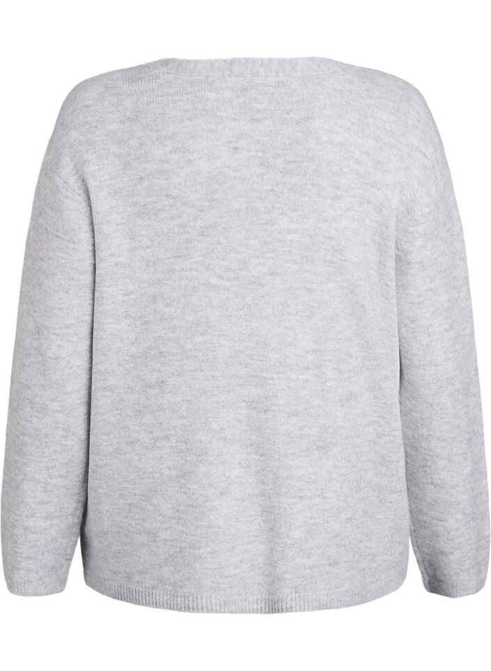 Cardigan met V-hals en geborduurde bloemen, Grijs, Packshot image number 1