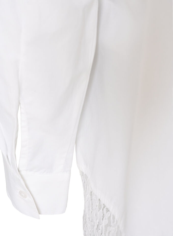 Losse blouse met een brede kanten rand, Wit, Packshot image number 3