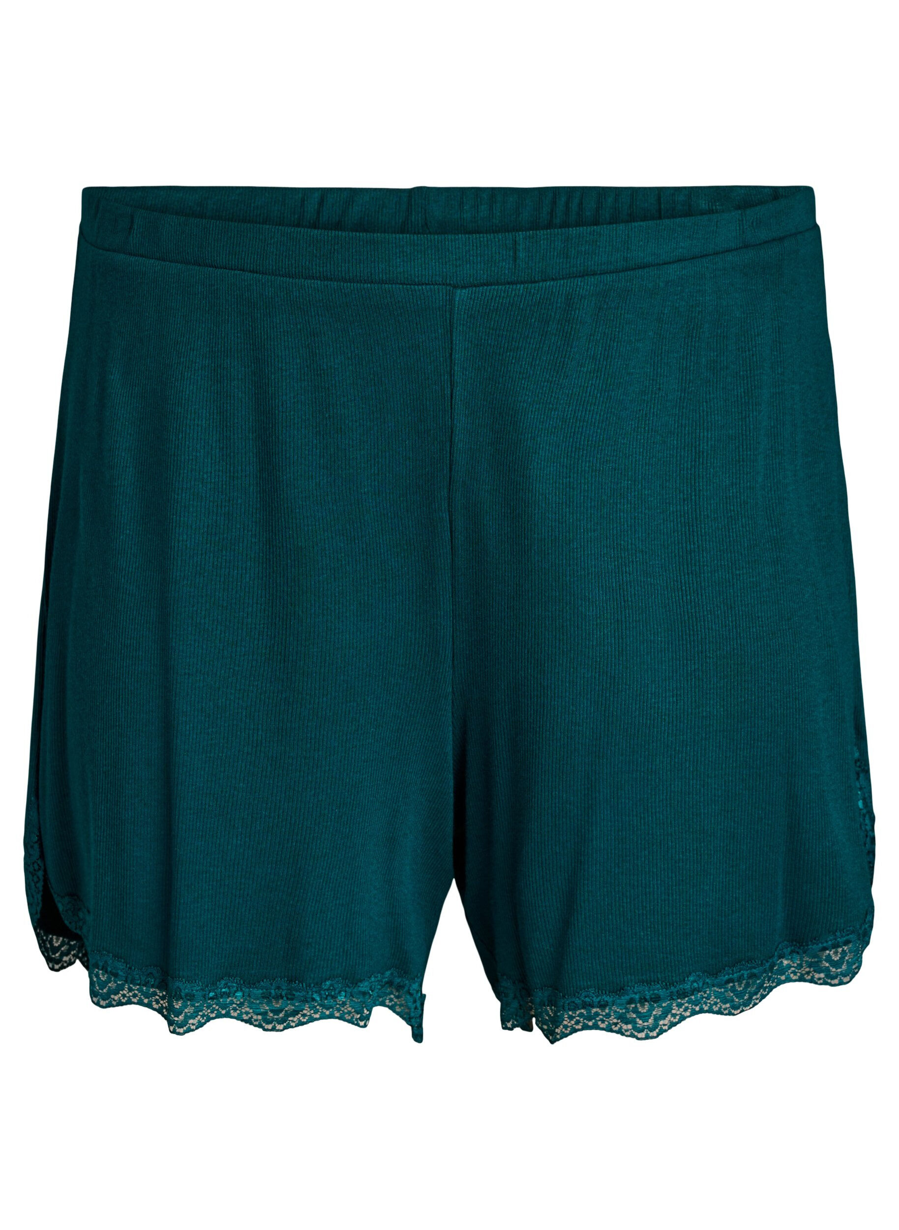 Lichte nachtshorts met ribde structuur en kanten afwerking