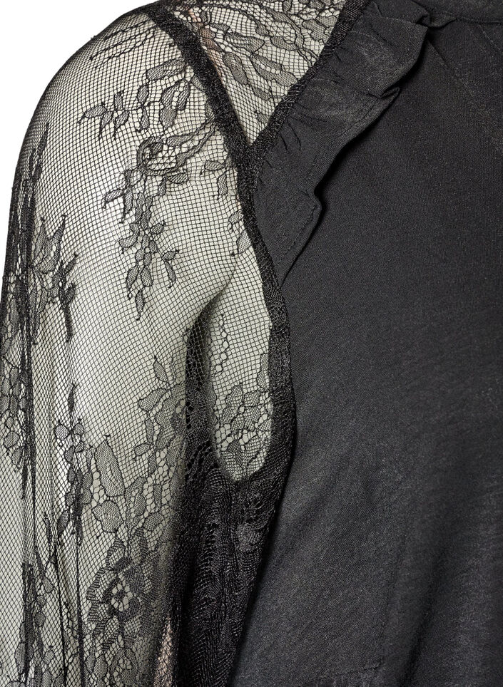 Tuniek met doorschijnende kanten mouwen, Zwart, Packshot image number 3