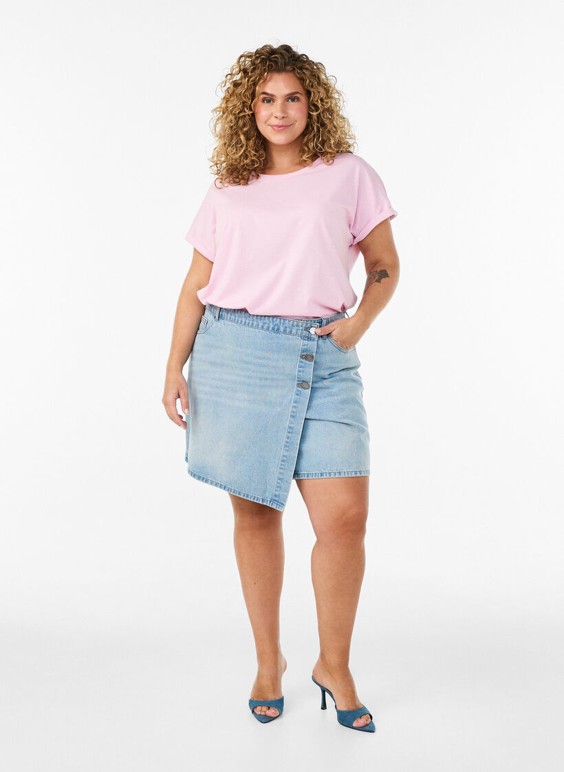 T-shirt met korte mouwen van katoenmix, Roze, Model image number 1