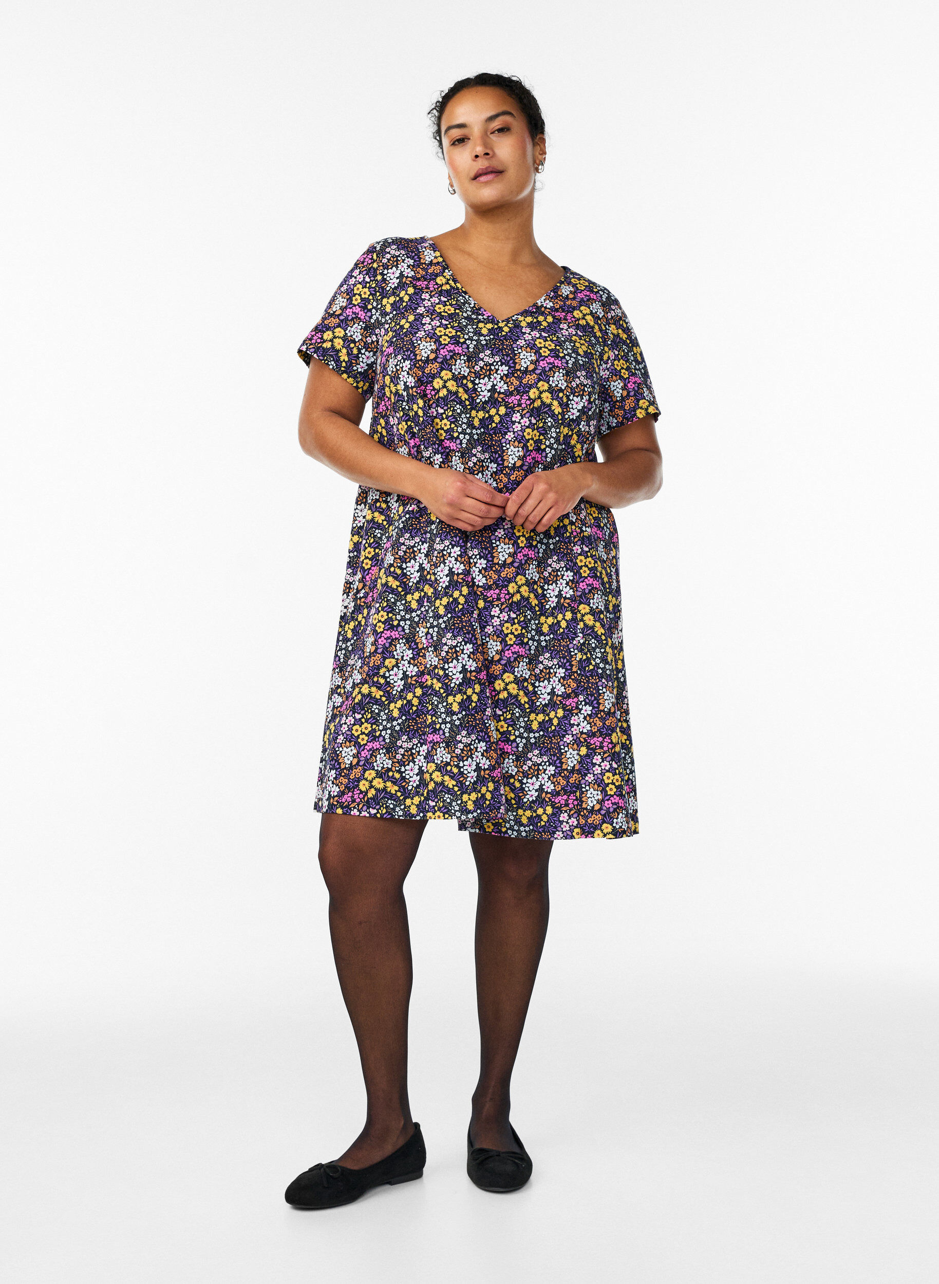 ZizziKorte a-lijn jurk met bloemenprint, Blauw, Model image number 1