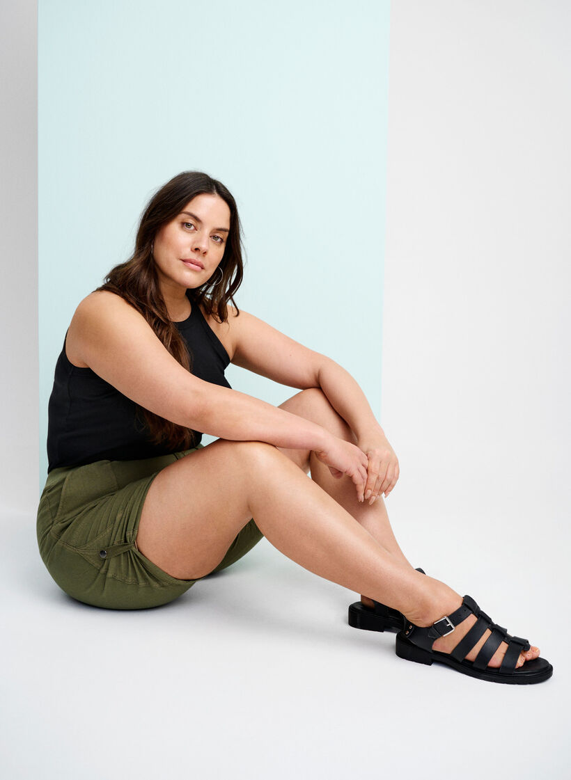 Losse katoenen short met zakken, Groen, Image image number 0