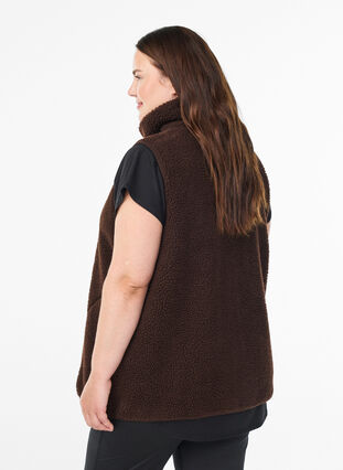 ZizziTeddy fleece gilet met ritssluiting en zakken, Bruin, Model image number 2