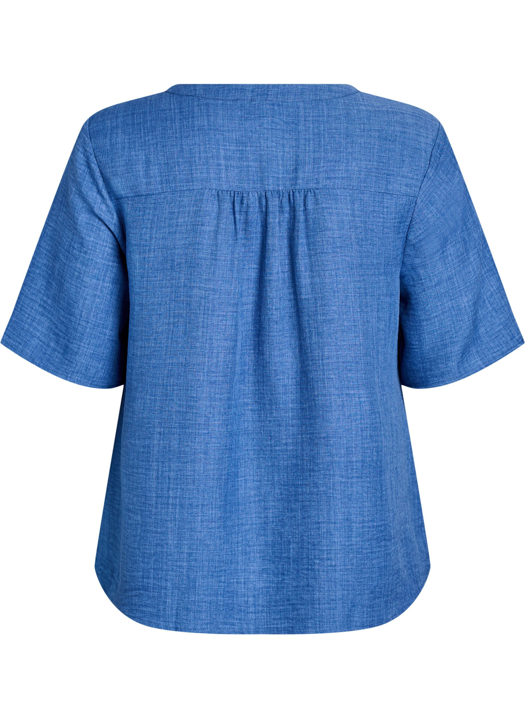 ZizziOverhemd blouse met V-hals en korte mouwen, Blauw, Packshot image number 1