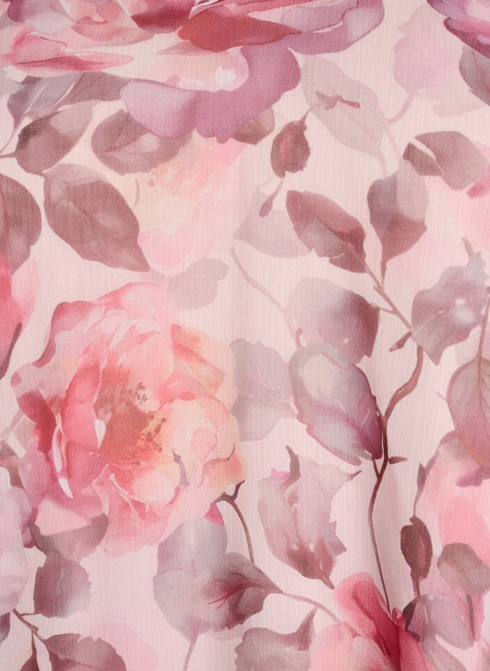 Blouse met bloemenprint, V-hals en ruches mouwen, Roze, Packshot image number 2