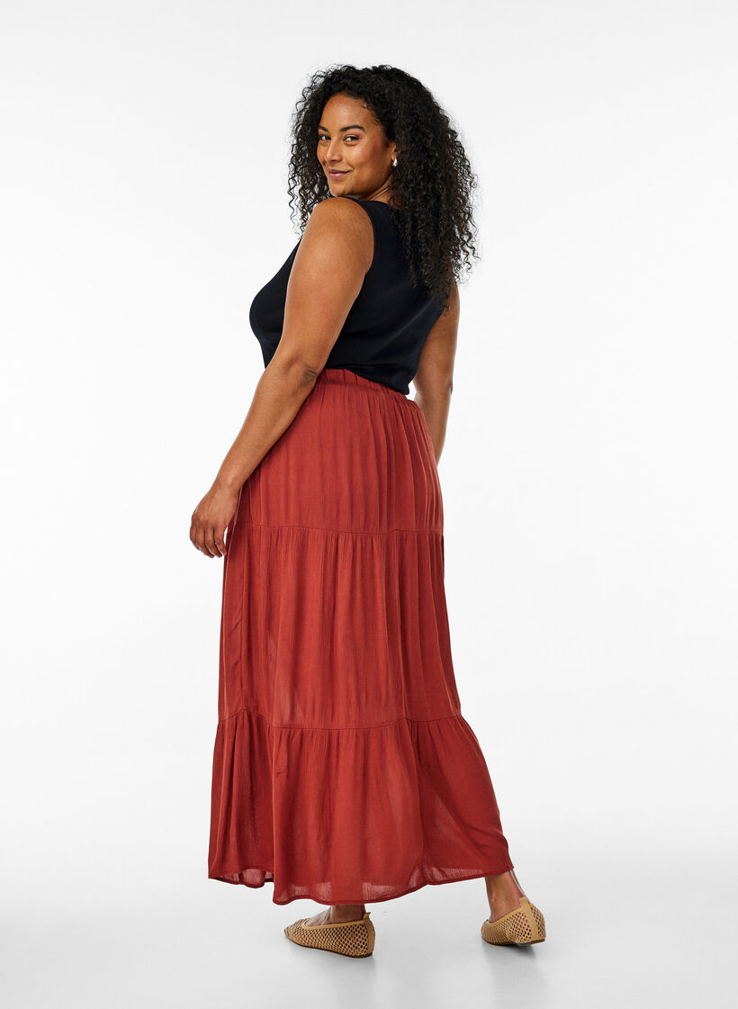 Lange rok met elastiek in de taille, Burnt Henna, Model