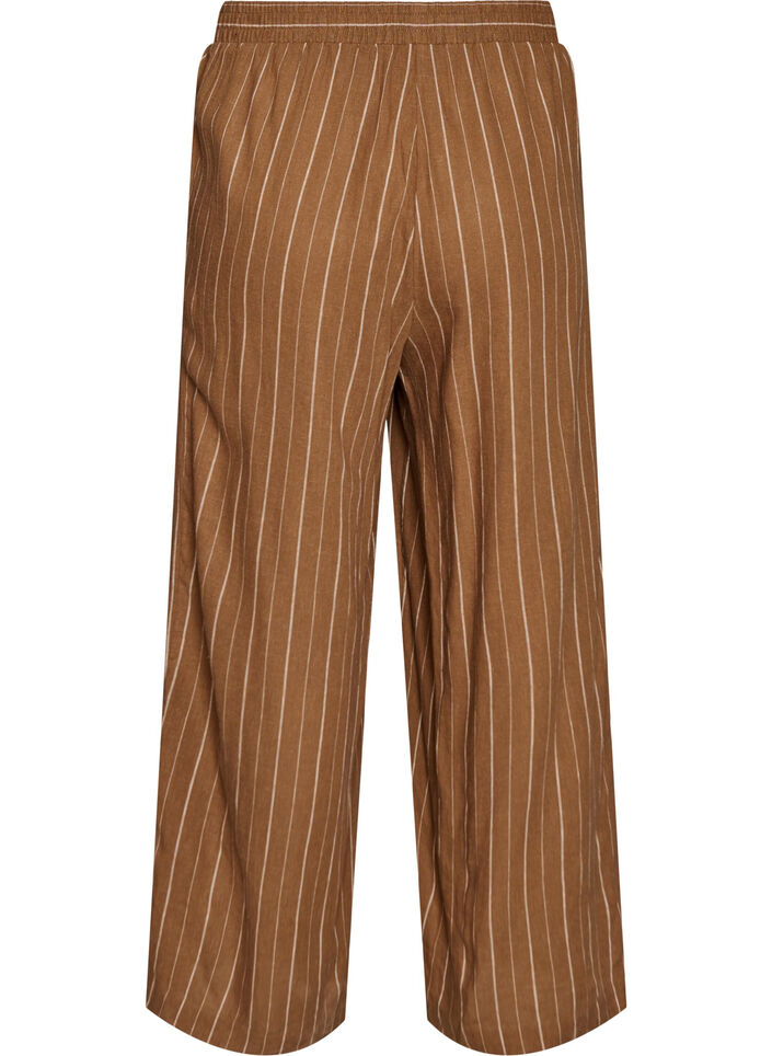Wijde linnen en viscose broek, Bruin, Packshot image number 1