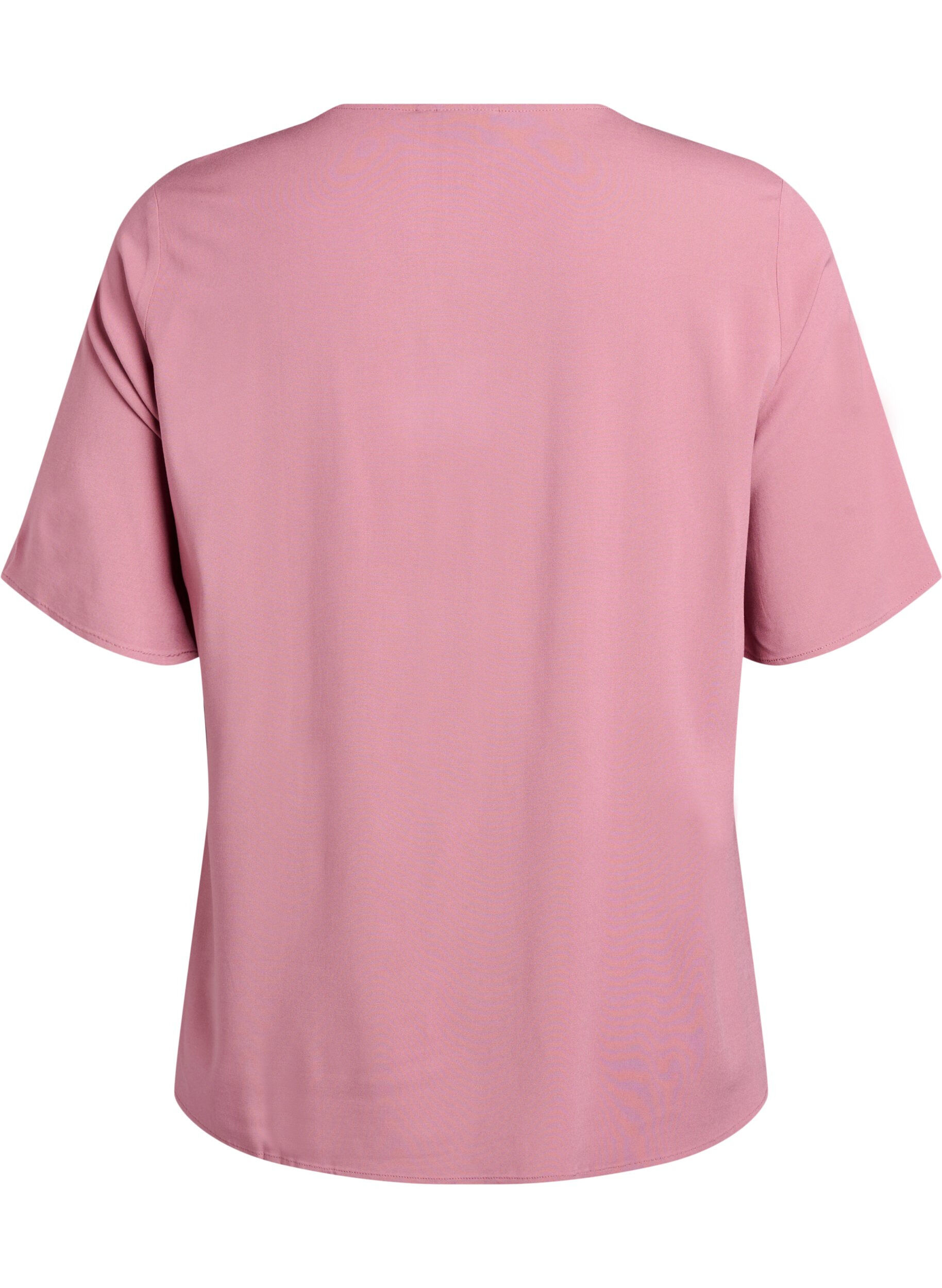 ZizziGeweven blouse met korte mouwen en ronde hals, Roze, Packshot image number 1