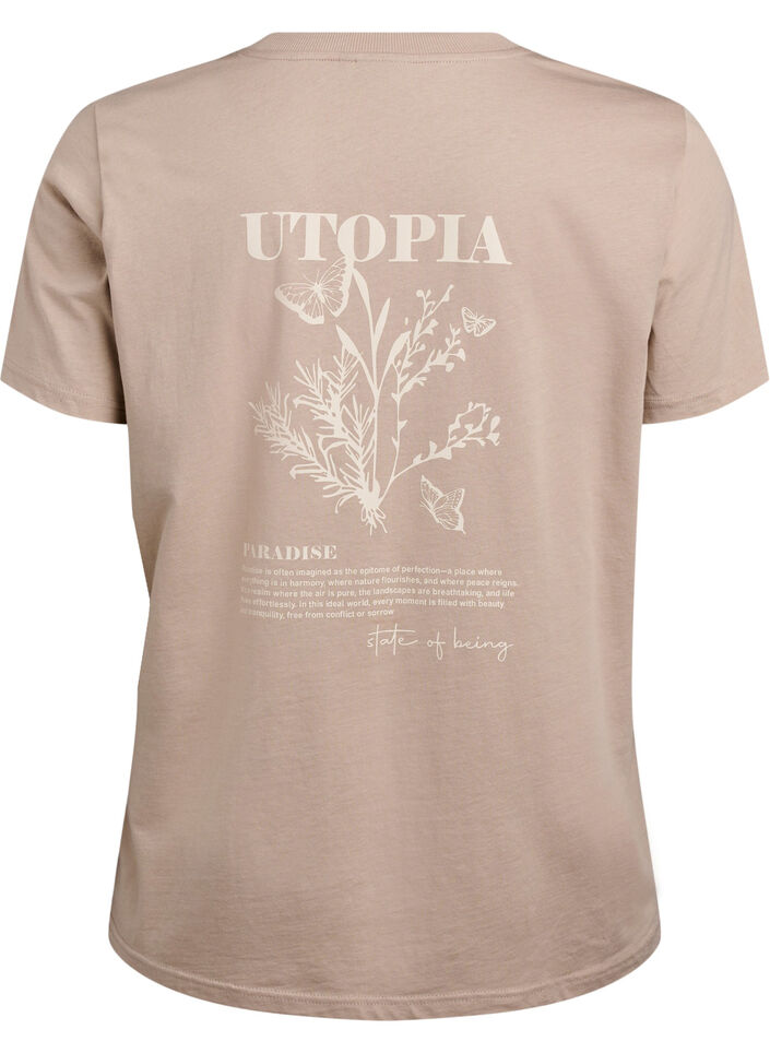 T-shirt met tekstprint en ronde hals, Bruin, Packshot image number 1