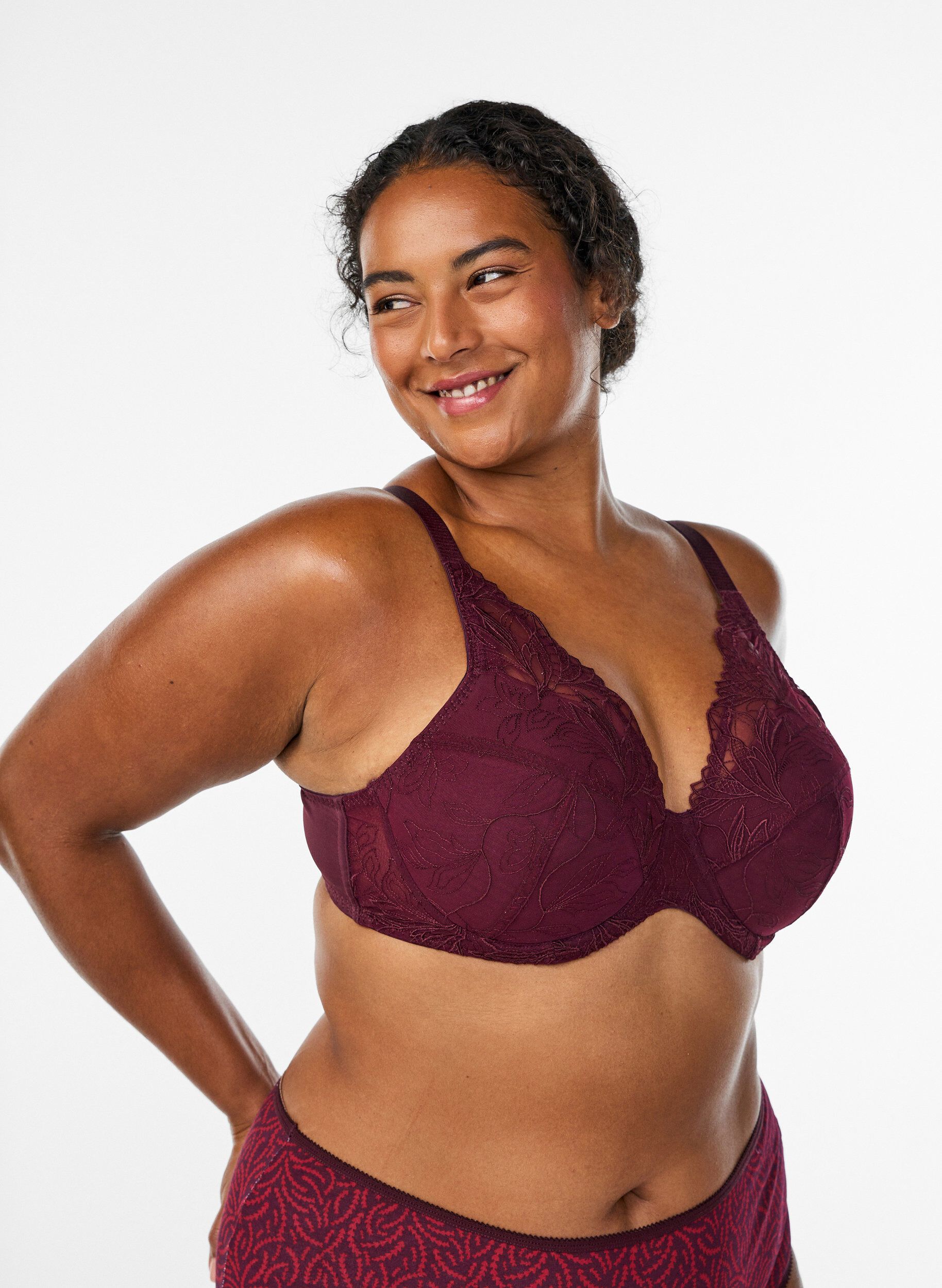 ZizziGewatteerde kanten beha met beugel, Rood, Model image number 0