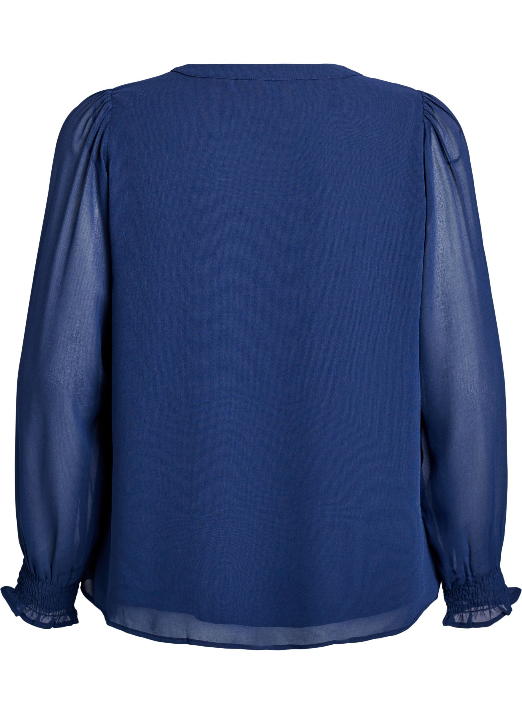 ZizziBlouse met doorschijnende mouwen en smockdetails, Blauw, Packshot image number 1