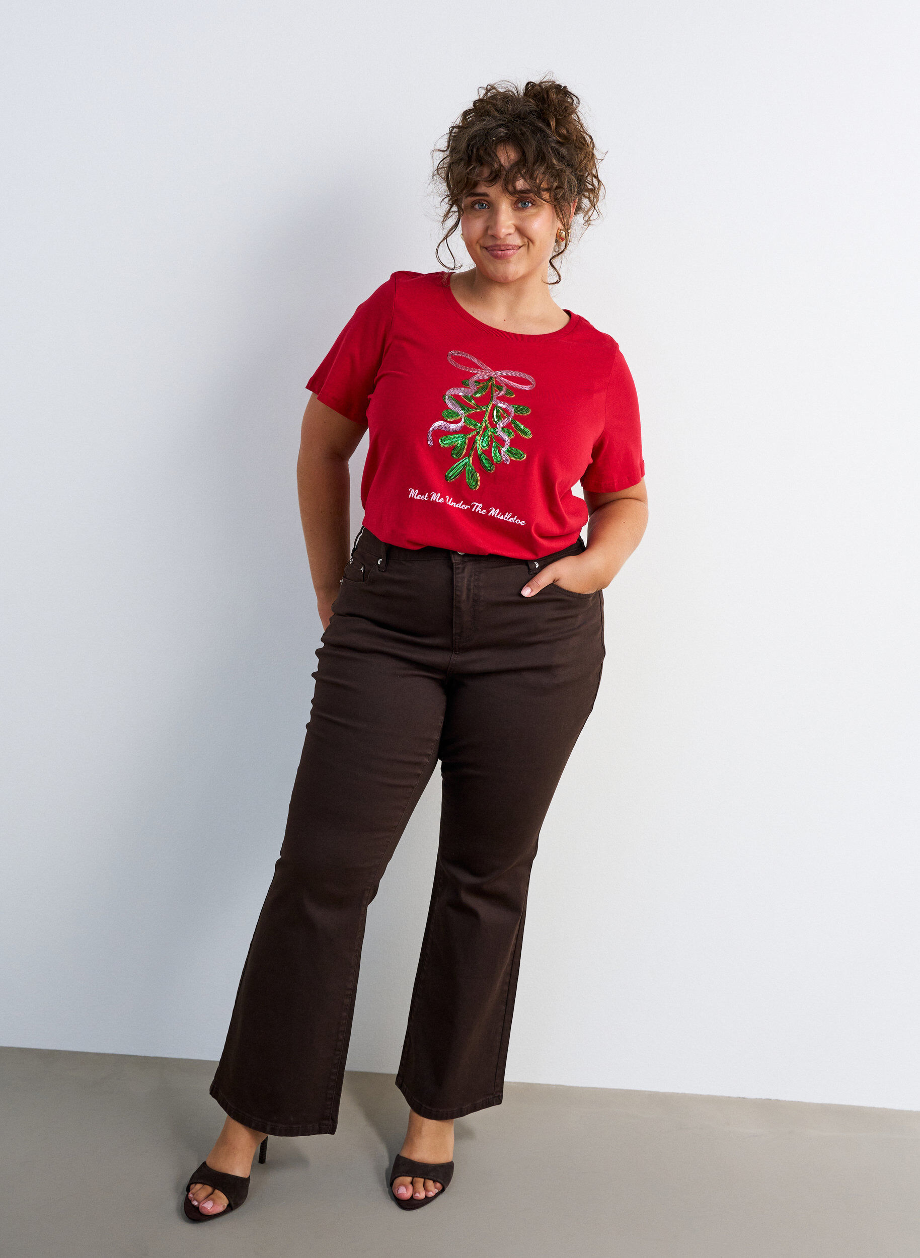 ZizziKerst T-shirt van biologisch katoen, Rood, Model image number 1