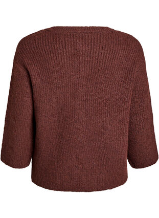 ZizziKorte cardigan met 3/4-mouwen en gouden textuur knopen, Brown Stone Mel., Packshot image number 1
