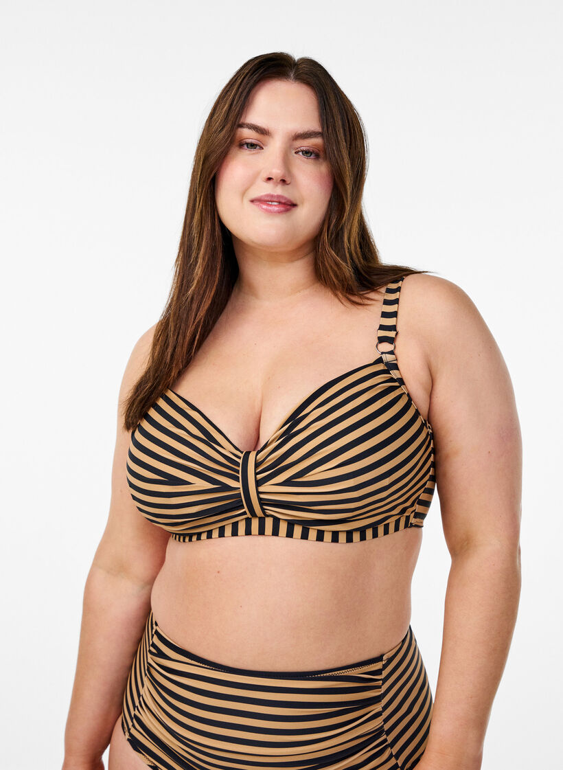 Bikinitop met beugel en patroon, Bruin, Model image number 0