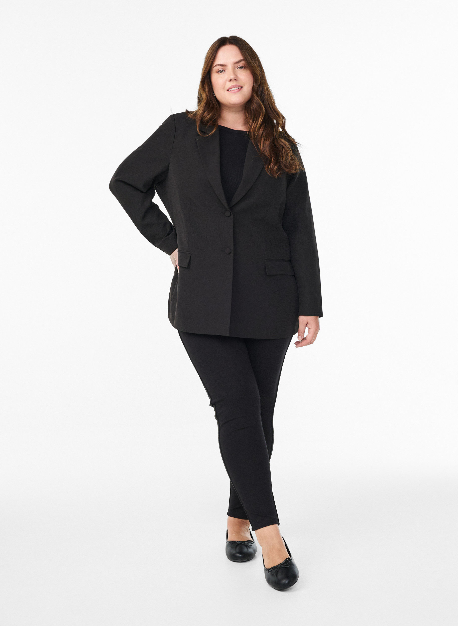 ZizziLeggings met glitterstreep en splits, Zwart, Model image number 1