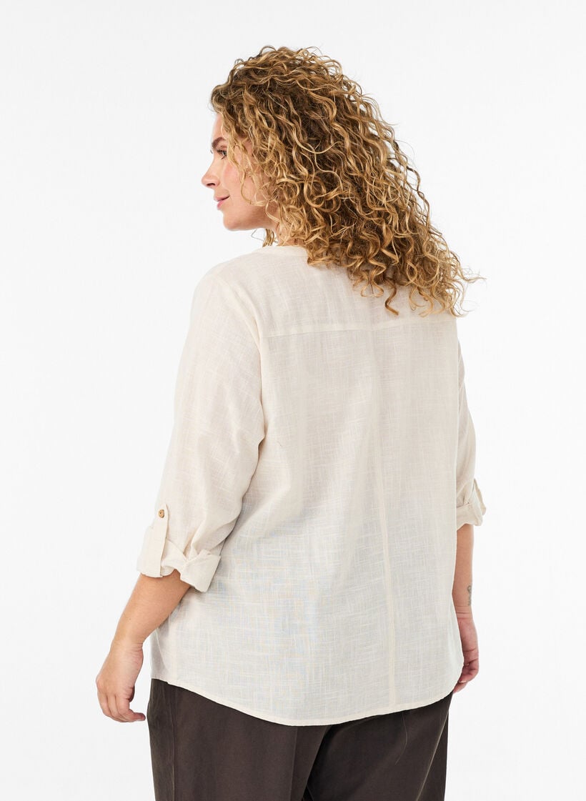 Katoenen blouse met een V-hals, Vanille, Model image number 2