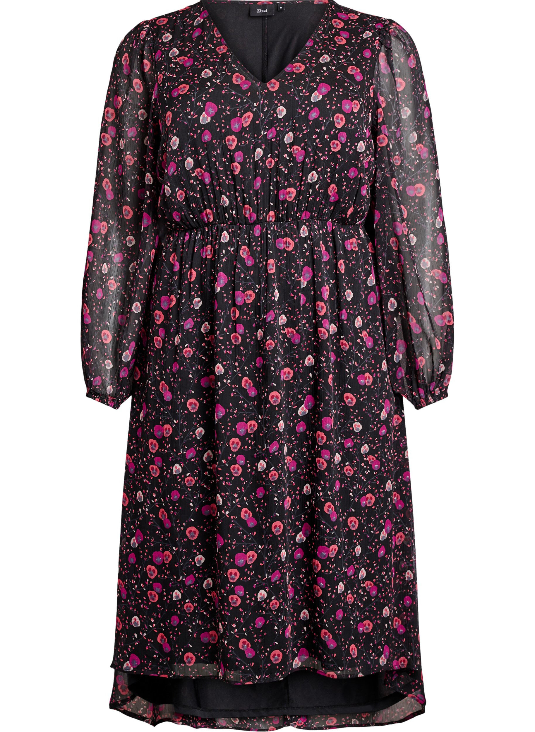 Chiffon jurk met bloemenprint en lange mouwen