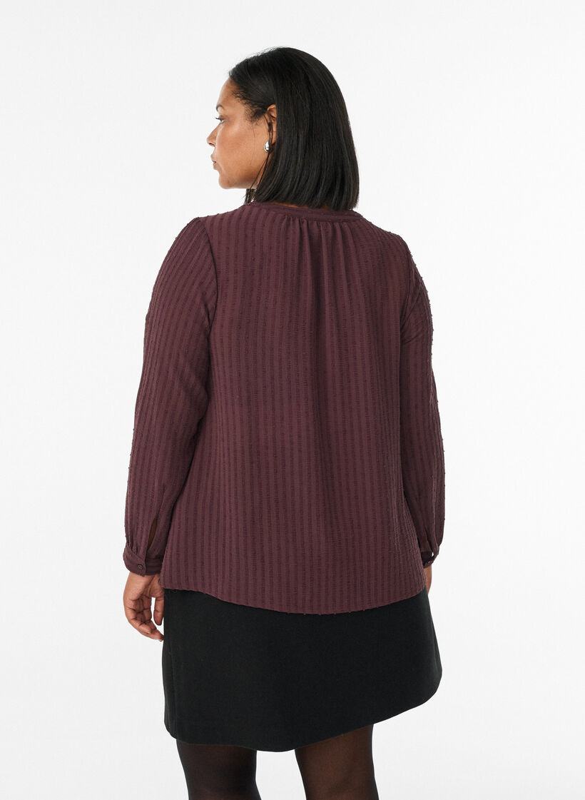 Shirt met een gestructureerd stippenpatroon en borduurdetails, Donker Bordeaux, Model