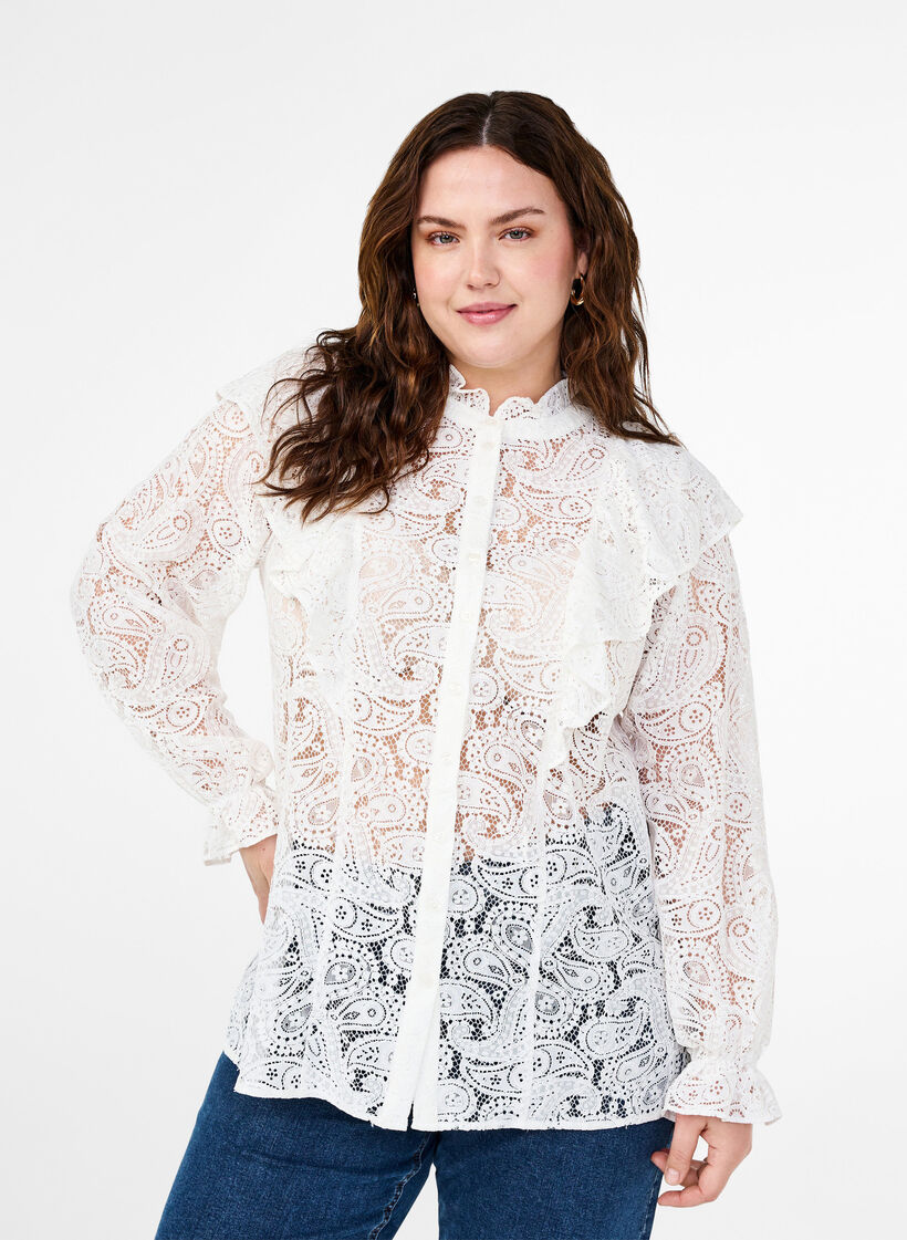 Kanten overhemd-blouse met ruches, Snow White, Model image number 0