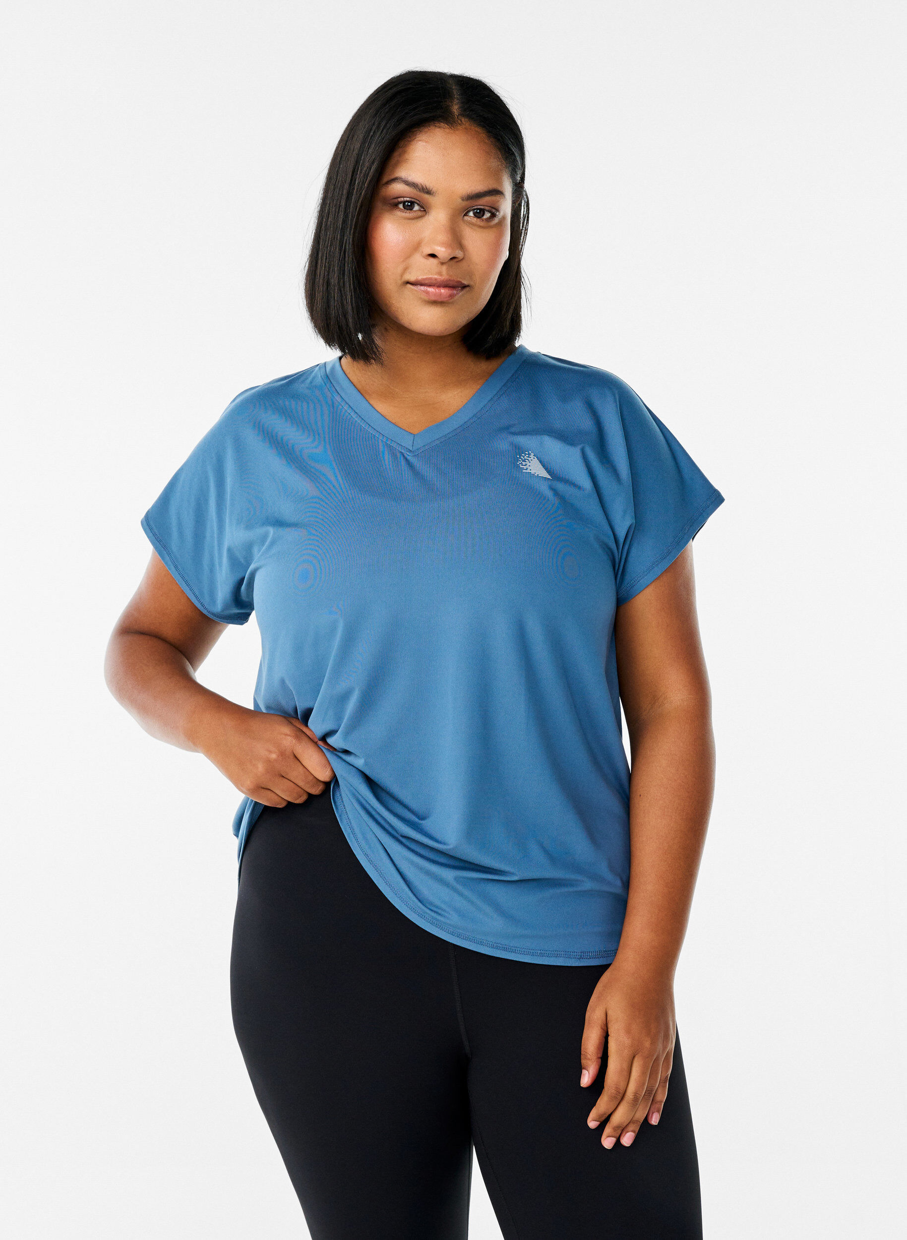 T-shirt met korte mouwen voor workouts en V-hals, Blauw, Model